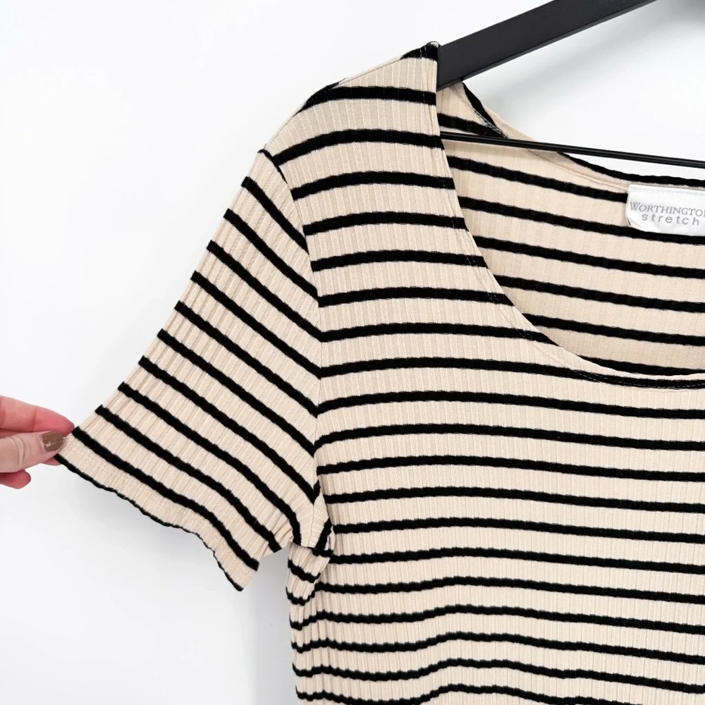 Vintage Worthington Neutral Stripe Minimalist Ribbed Top Medium